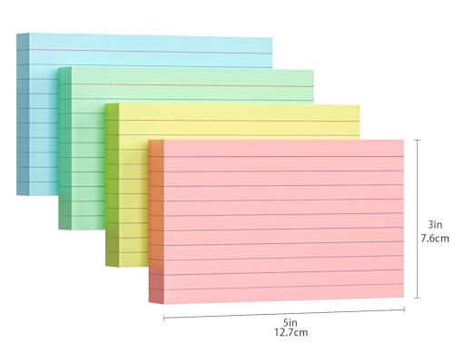 refined Colored Index Cards 3x5, 200 Pack, 180gsm Heavy Ruled Kit