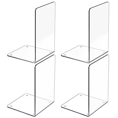 Minimalist Acrylic Bookends 4 Pcs, Clear Book Ends for Shelves, Set