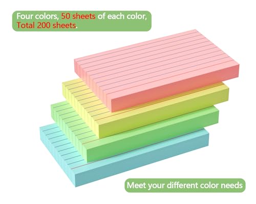 refined Colored Index Cards 3x5, 200 Pack, 180gsm Heavy Ruled Kit