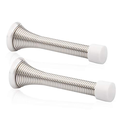 Eco-Friendly 2 Pack Spring Door Stopper Brushed Satin Nickel- 3-1/4" bendable Essentials
