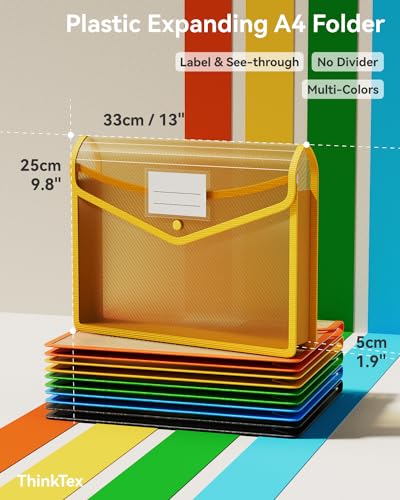 ThinkTex Plastic Expanding File Folder, Transparent Envelopes with Kit