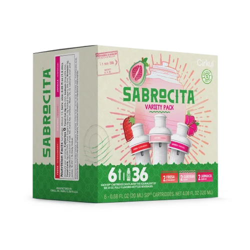 Natural Fruit Flavored Sabrocita 6-Pack Variety Pack E8JI - Zero-Calorie Multi-Flavor Sip Pods for Water Bottle Detail